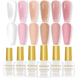 Artdone sheer gel nail polish set – 6 translucent jelly colors including milky white, pink, nude, and brown – UV LED soak-off gel manicure kit