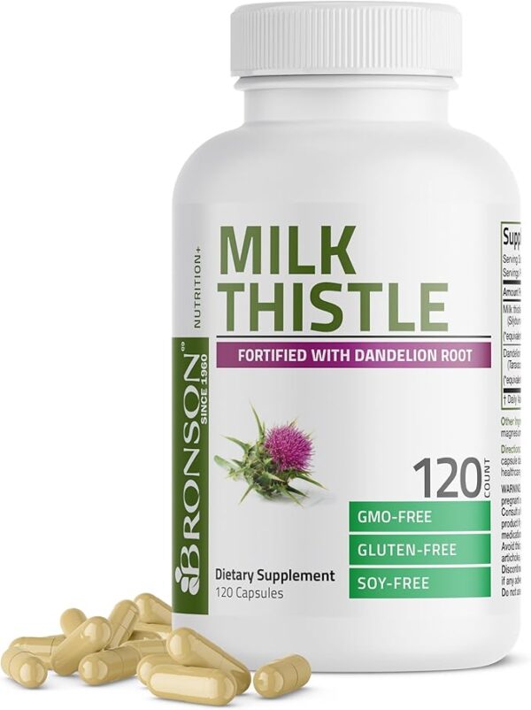 Bronson Milk Thistle with Silymarin & Dandelion Root – Liver Health & Detox Support Supplement – Antioxidant Formula – 120 Capsules