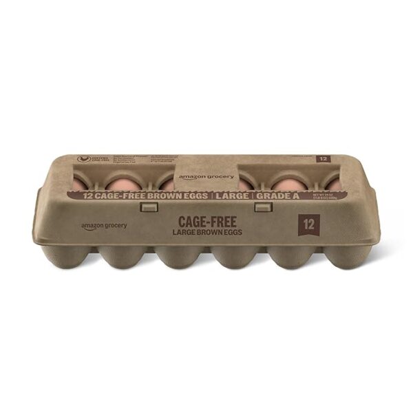 Amazon Grocery cage-free large brown eggs, Grade A – 1 dozen in recyclable packaging, fresh and ready for delivery across the USA