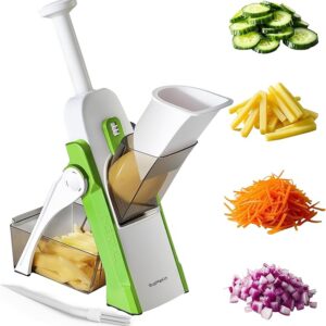 SupMaKin Safe Mandoline Slicer for Kitchen – Adjustable Vegetable Chopper, Potato & French Fry Cutter, Dishwasher Safe, Green