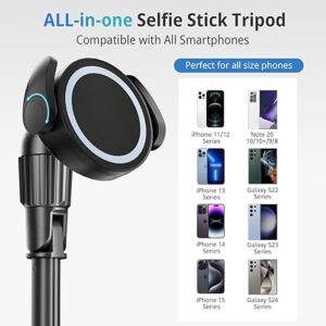 UBeesize 62'' Magnetic Selfie Stick Tripod with Wireless Remote – Extendable Phone Stand Compatible with MagSafe for iPhone 15/14/13/12 & Android Phones