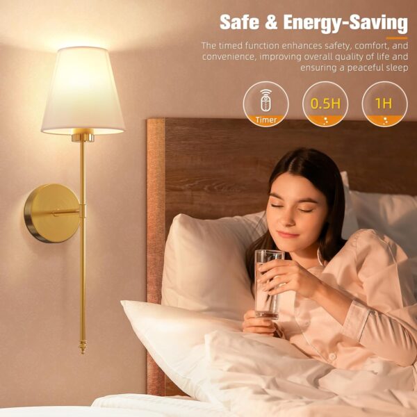 NIORSUN Battery Operated Wall Sconce Set – Gold Rechargeable Wall Lights with Remote, Dimmable 10-Color LED Bulbs for Bedroom, Living Room, Hallway (Set of 2) - Image 4