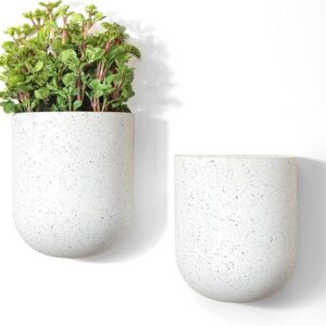 Set of 2 LA JOLIE MUSE wall hanging planters – 6 inch speckled white pots ideal for indoor air plants, succulents, and small houseplants Image resources from Amazon
