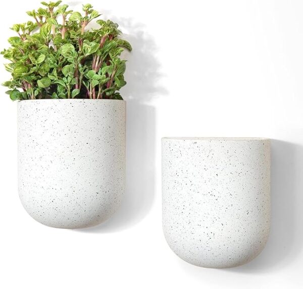 Set of 2 LA JOLIE MUSE wall hanging planters – 6 inch speckled white pots ideal for indoor air plants, succulents, and small houseplants Image resources from Amazon