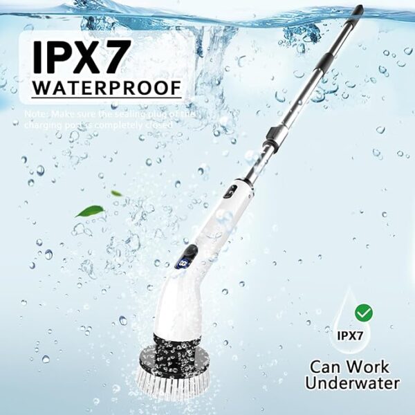 TUYU Electric Spin Scrubber – Cordless Shower & Bathroom Cleaner, IPX7 Waterproof, LCD Display, Adjustable Handle, Multi-Surface Cleaning Brush - Image 5