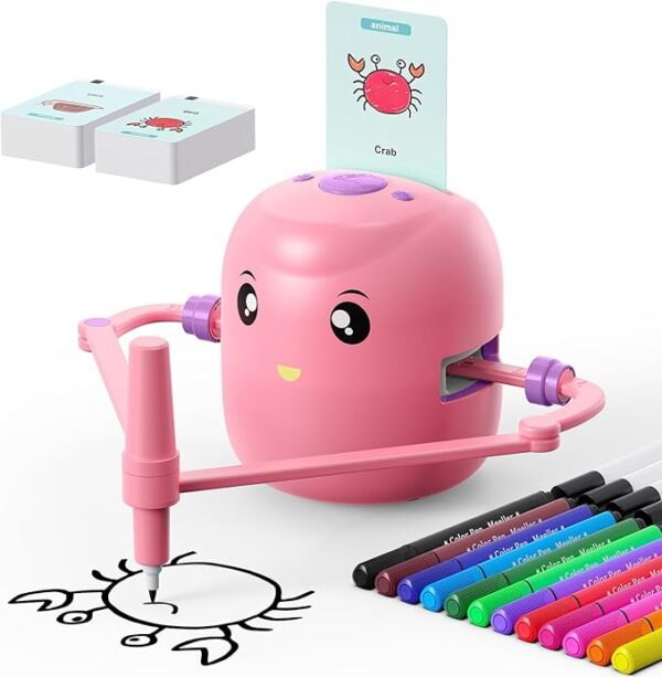 Smart Drawing Robot for kids age 5+ with 150 word learning cards, 16 color pens, and voice interaction – fun and educational Montessori STEM toy