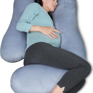 MOON PARK 57-inch U-shaped pregnancy pillow in grey – full body support maternity pillow for sleeping with removable cover for belly, back, hips, and legs Image resources from Amazon