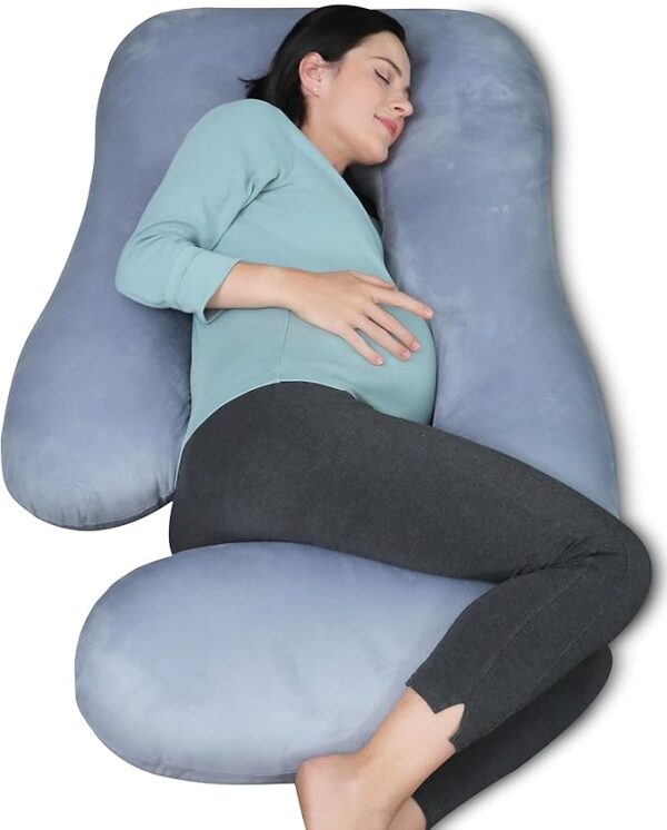 MOON PARK 57-inch U-shaped pregnancy pillow in grey – full body support maternity pillow for sleeping with removable cover for belly, back, hips, and legs Image resources from Amazon