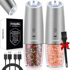 AmuseWit Electric Salt & Pepper Grinder Set – USB, Stainless Steel