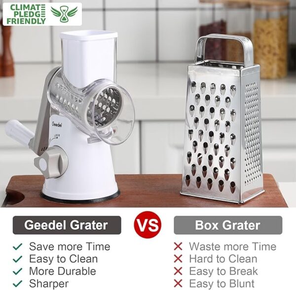 Geedel Rotary Cheese Grater & Vegetable Slicer – 3 Blades - Image 3
