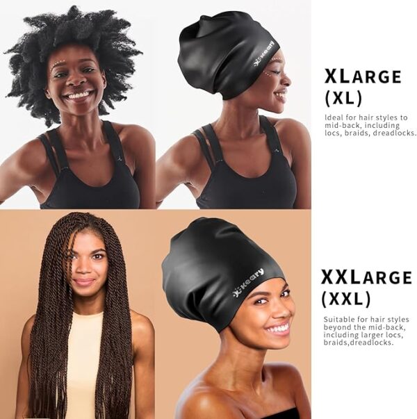 Keary Extra Large Swim Cap for Braids, Dreadlocks & Long Hair – Waterproof Silicone Cover for Adults & Youth, Easy to Wear & Keep Hair Dry - Image 3