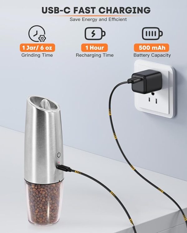 AmuseWit Electric Salt & Pepper Grinder Set – USB, Stainless Steel - Image 4
