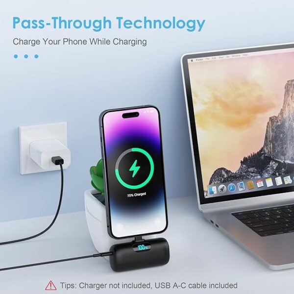 Small Portable Charger for iPhone,Upgraded 5000mAh PD Fast Charging Power Bank,Mini Battery Pack Backup Charger Compatible with iPhone 14/14 Pro Max/13/13 Pro/12 Pro/11/XS/XR/X/8/7/6 etc-Black - Image 2