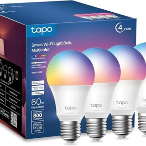 Tapo TP-Link smart light bulbs 4-pack with RGBW color changing, dimmable 800LM output, WiFi control, compatible with Alexa and Google Home Image resources from Amazon