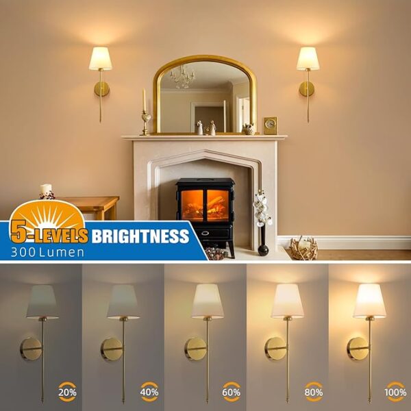 NIORSUN Battery Operated Wall Sconce Set – Gold Rechargeable Wall Lights with Remote, Dimmable 10-Color LED Bulbs for Bedroom, Living Room, Hallway (Set of 2) - Image 5