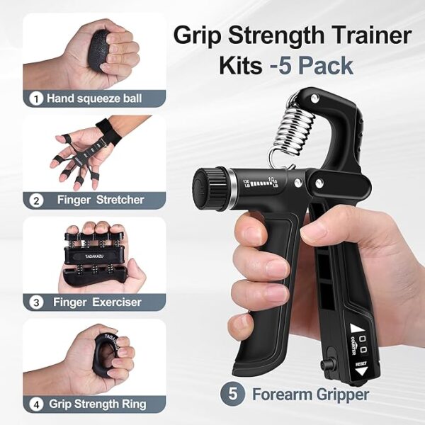 Grip Strength Trainer Kit – 5-Pack Hand & Forearm Exercisers with Adjustable Resistance, Finger Strengthener, Grip Tester for Muscle Building & Rehab - Image 3