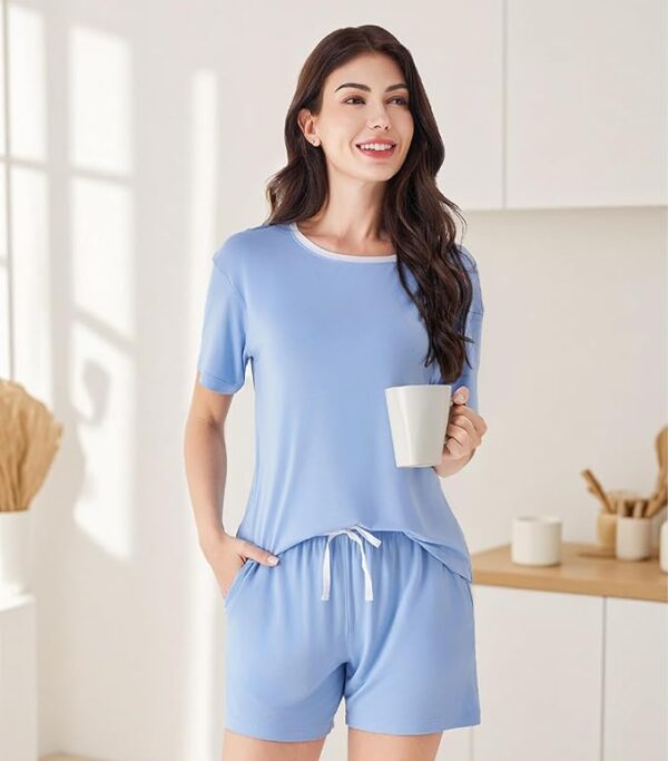 DAVID ARCHY Women's Bamboo Pajama Set – SuperSoft Viscose Lounge Set, Cooling Short Sleeve 2-Piece PJs for Summer Sleep & Comfort - Image 4