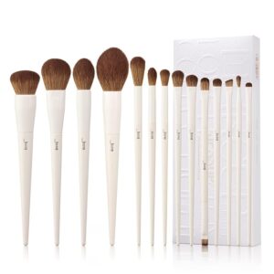 Jessup 14-piece makeup brush set in light grey – includes synthetic brushes for powder, foundation, contour, blush, concealer, and eyeshadow (T329) pro makeup brushes USA 14 piece makeup brush set