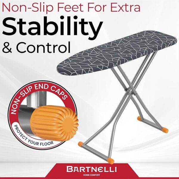 Bartnelli Ironing Board 13x43 – Adjustable Height, Folding Iron Board with Reinforced Steel Legs, 4-Layer Padding & Patent Space-Saving Design (BIBT-2110) - Image 2