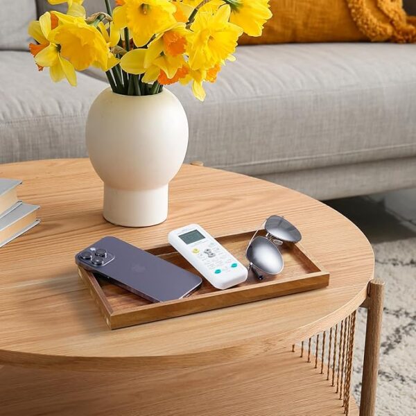 ALELION 11.7" Acacia Wood Bathroom Vanity Tray – Decorative Wooden Tray for Toilet Tank, Makeup, Perfume, Jewelry & Kitchen Countertop Organizer - Image 2