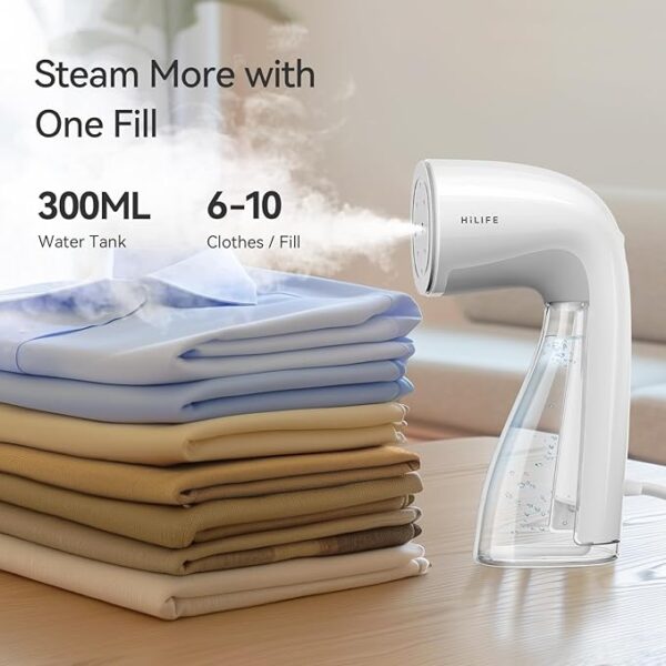 HiLIFE Steamer for Clothes – Handheld Garment Steamer with 300ml Tank, Portable Fabric Wrinkle Remover for Home & Travel Use – 1100W, 120V Only (White) - Image 3