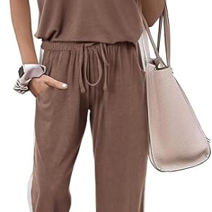 MASCOMODA women’s 2-piece summer lounge set with short sleeve top and jogger pants – lightweight and stylish travel outfit for women in 2025