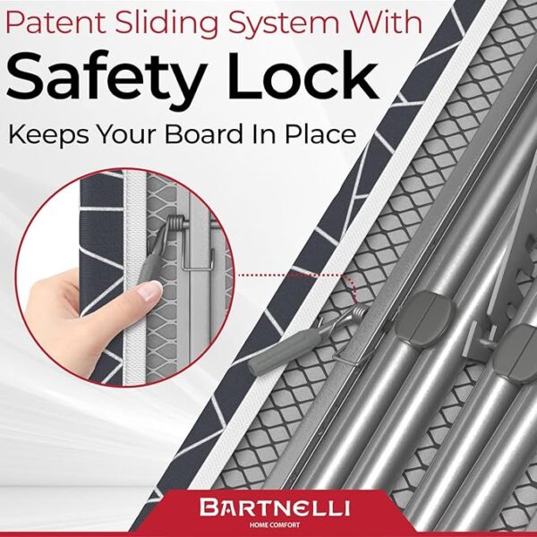 Bartnelli Ironing Board 13x43 – Adjustable Height, Folding Iron Board with Reinforced Steel Legs, 4-Layer Padding & Patent Space-Saving Design (BIBT-2110) - Image 4