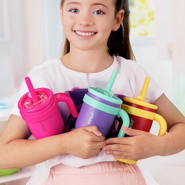 Stainless Steel Vacuum Insulated Cup with Lid & Straw – Leakproof Travel Drink Cup for Kids, Rose Pink - Image 2