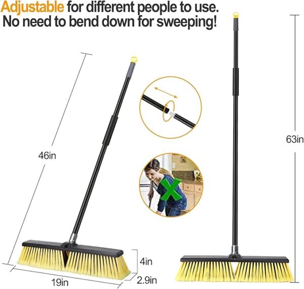 18" Push Broom Outdoor – Heavy Duty Broom with 63" Long Handle for Driveway, Deck, Garage, Yard, Patio & Concrete Floor Cleaning - Image 2