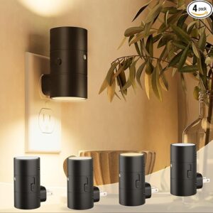 NIORSUN Plug-In Night Lights 4 Pack – Ultra-Slim Black Design with Dusk to Dawn Sensor and Dimmable Brightness for Hallway, Bathroom, and Bedroom
