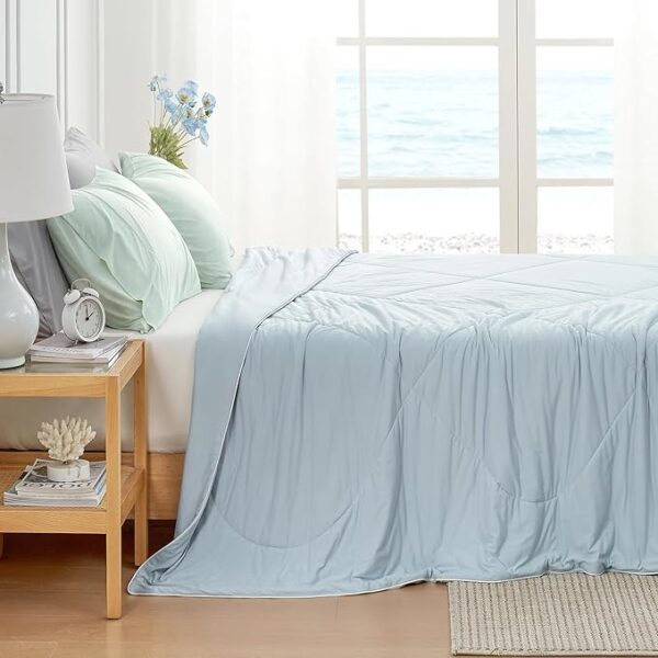 Cozy Bliss Cooling Comforter – Queen Size Lightweight Summer Blanket for Hot Sleepers, Breathable & Soft with Silk-Smooth Finish, Blue - Image 2