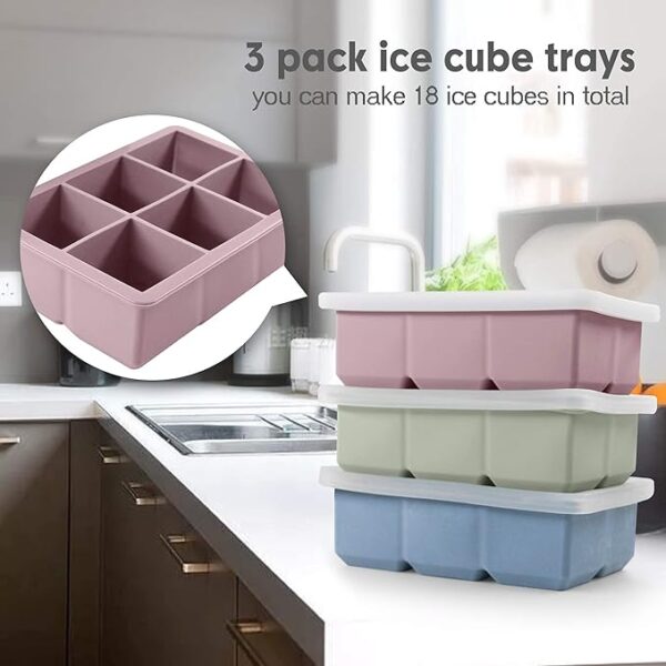 3-Pack Large Silicone Ice Cube Trays with Leakproof Removable Lids – BPA-Free, Stackable Square Ice Molds for Whiskey & Cocktails - Image 4