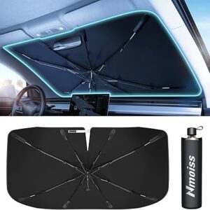 2025 Nmoiss upgraded car windshield sun shade umbrella in medium size (56x31) with vinyl coating and spring edge – blocks heat and UV to protect car interior Image resources from Amazon