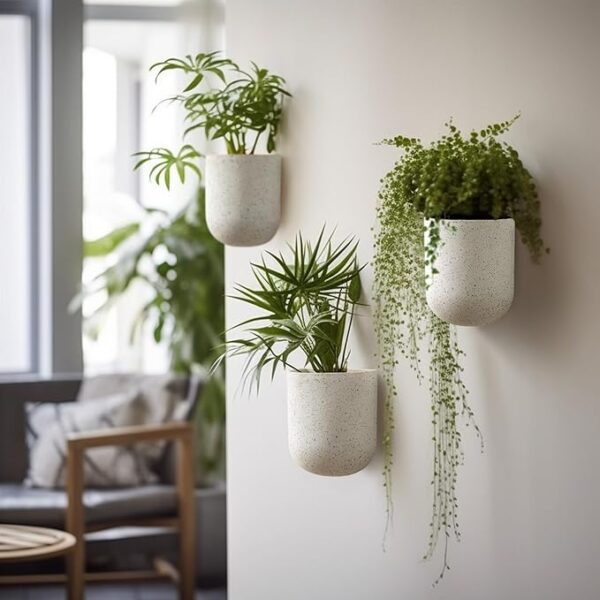 LA JOLIE MUSE Wall Hanging Planters – Set of 2 Speckled White Indoor Pots for Air Plants, Succulents & Small Flowers (6 Inch) - Image 4