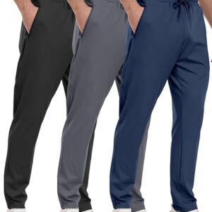 3 Pack Men’s Athletic Sweatpants with Zipper Pockets – Jogger Workout Gym Pants for Running & Fitness