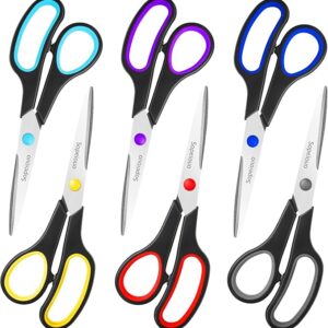 Set of 6 sharp 8-inch all-purpose scissors with comfort-grip handles – ideal for home, office, school, crafts, and both left/right-handed users Image resources from Amazon