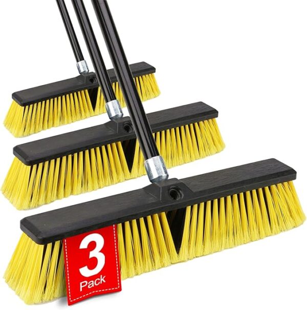 18-inch heavy-duty push broom with 63-inch long handle – outdoor cleaning tool for concrete driveways, decks, patios, garages, and yard surfaces Image resources from Amazon