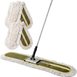 36-inch commercial green dust mop with long handle – heavy-duty floor cleaning tool for hardwood, tile, and marble in homes, gyms, or hotels Image resources from Amazon