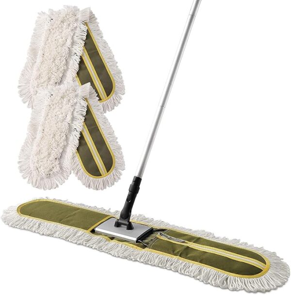 36-inch commercial green dust mop with long handle – heavy-duty floor cleaning tool for hardwood, tile, and marble in homes, gyms, or hotels Image resources from Amazon
