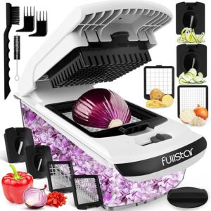 Fullstar 4-in-1 Vegetable Chopper and Spiralizer – Food Chopper with Container, Fruit Slicer, Kitchen Gadgets & Accessories, Home Essentials (White)