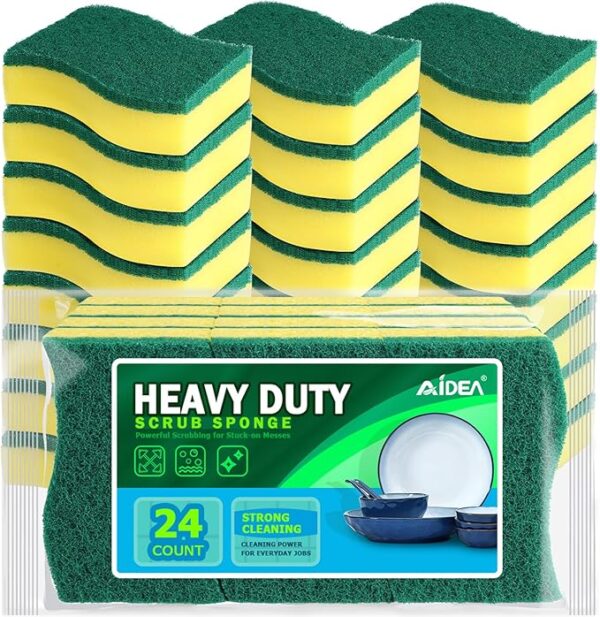 AIDEA 24-Pack Heavy Duty Kitchen Sponges for Dish Cleaning, Non-Smelly Scrubber Sponges for Pots and Pans Image source from Amazon