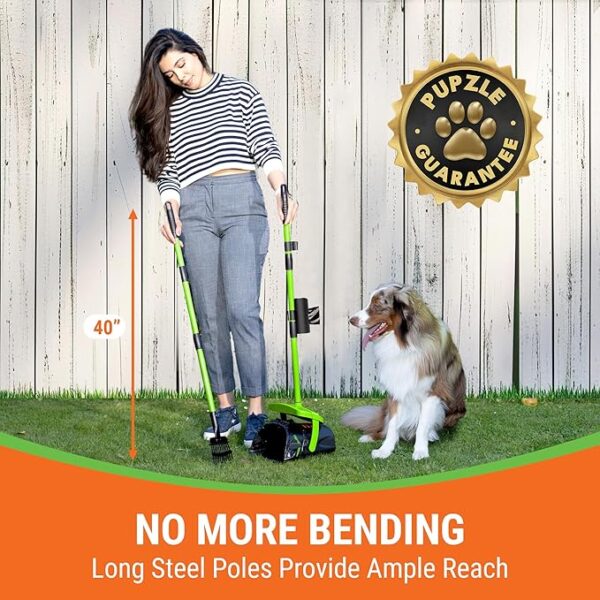 Dog Pooper Scooper with Bag Attachment – 40" Long Handle, Swivel Bin & Rake, 25 Bags Included - Image 2