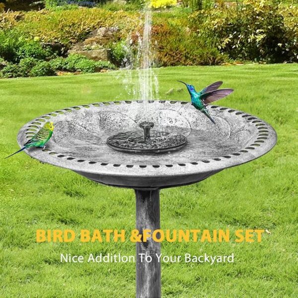 VIVOHOME Polyresin Antique Green Garden Bird Bath with Solar Powered Fountain – Outdoor Round Pond Combo Set for Backyard Decor & Bird Watching - Image 3