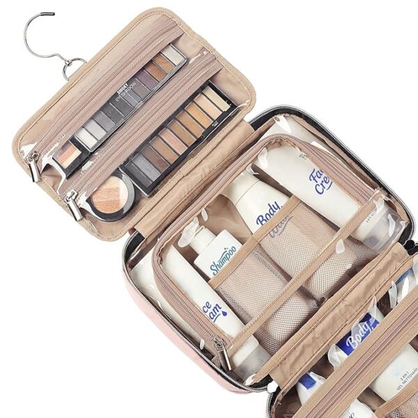 NISHEL Hanging Toiletry Bag for Women – Travel Organizer for Toiletries & Makeup – Medium, Pink - Image 3