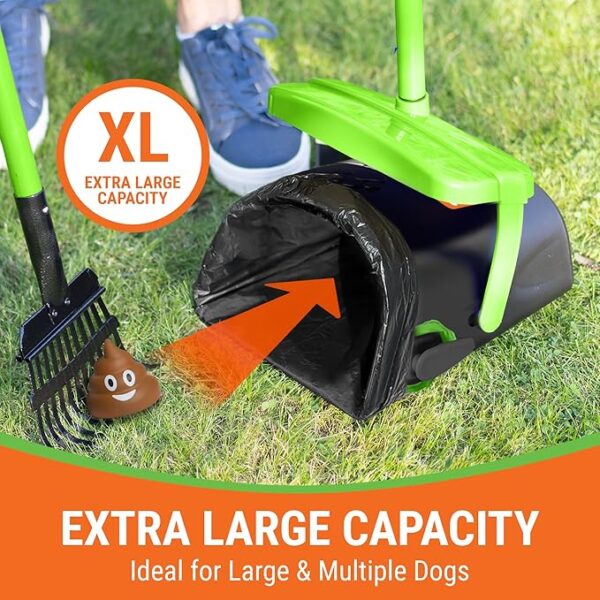 Dog Pooper Scooper with Bag Attachment – 40" Long Handle, Swivel Bin & Rake, 25 Bags Included - Image 3