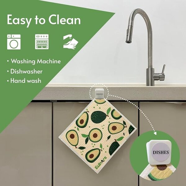 Swedish Dishcloths – 8 Pack Reusable Kitchen Towels with Clips, Super Absorbent & Odor-Free - Image 3