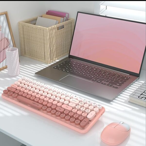 UBOTIE Wireless Keyboard and Mouse Combo – Peach Gradient Retro Typewriter Style, 2.4GHz Connection - Image 2