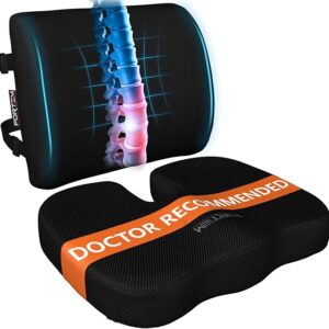 FORTEM office chair cushion and lumbar support pillow made of memory foam – ergonomic non-slip seat pad for desk, car, or gaming chair comfort Image resources from Amazon