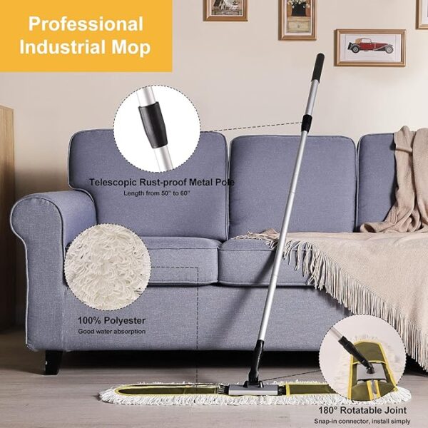36" Commercial Dust Mop for Floor Cleaning – Heavy Duty Floor Duster with Long Handle for Hardwood, Tile & Marble Floors – Hotel, Gym & Household Use (Green) - Image 3