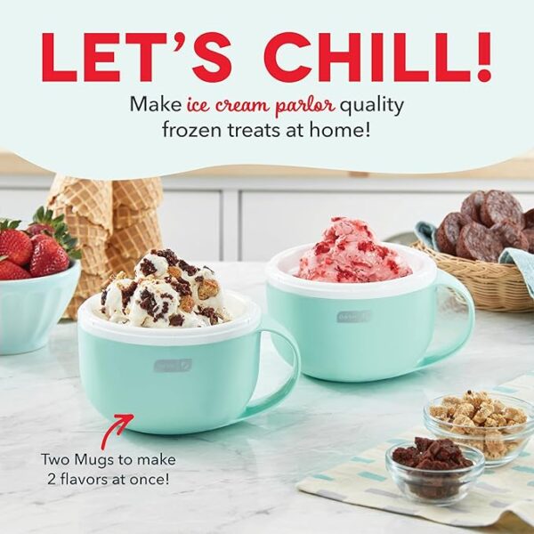 DASH My Mug Ice Cream Maker Machine – Aqua Soft Serve, Gelato, Sorbet & Frozen Yogurt Maker with 2 Bowls & Ingredient Chute - Image 2